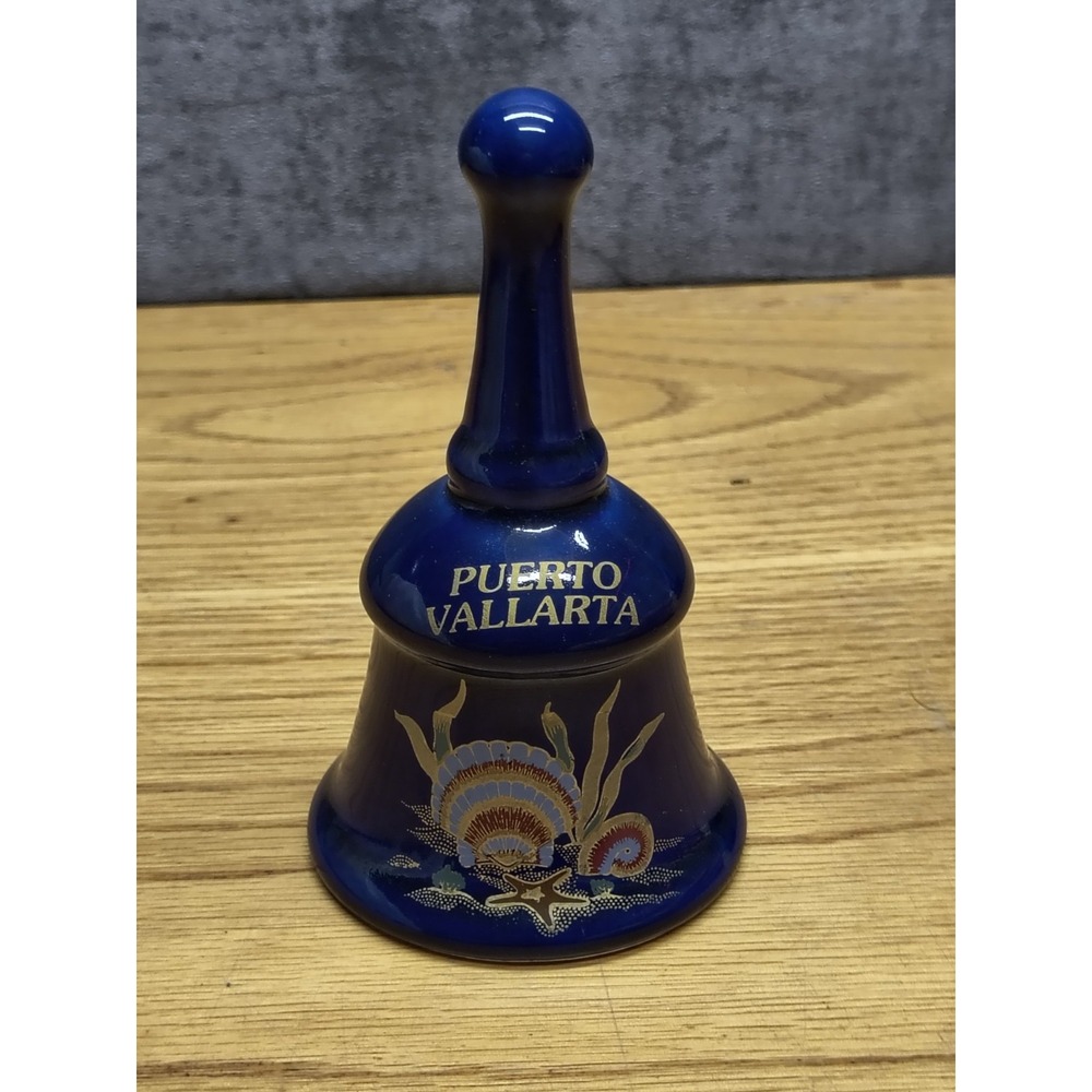 CERAMIC 5.25" PUERTO VALLARTA SOUVENIR BELL SEASHELL BLUE THEME
